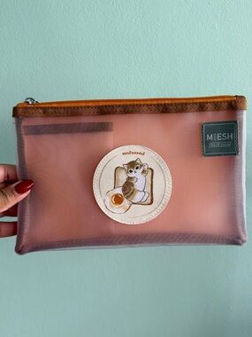 Pink Mesh Make Up Pouch with Cat Patch
